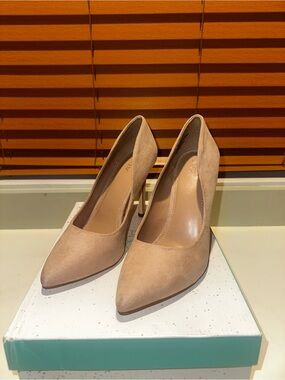 Classic Pointed Toe Nude Suede Pumps - Women's Heels